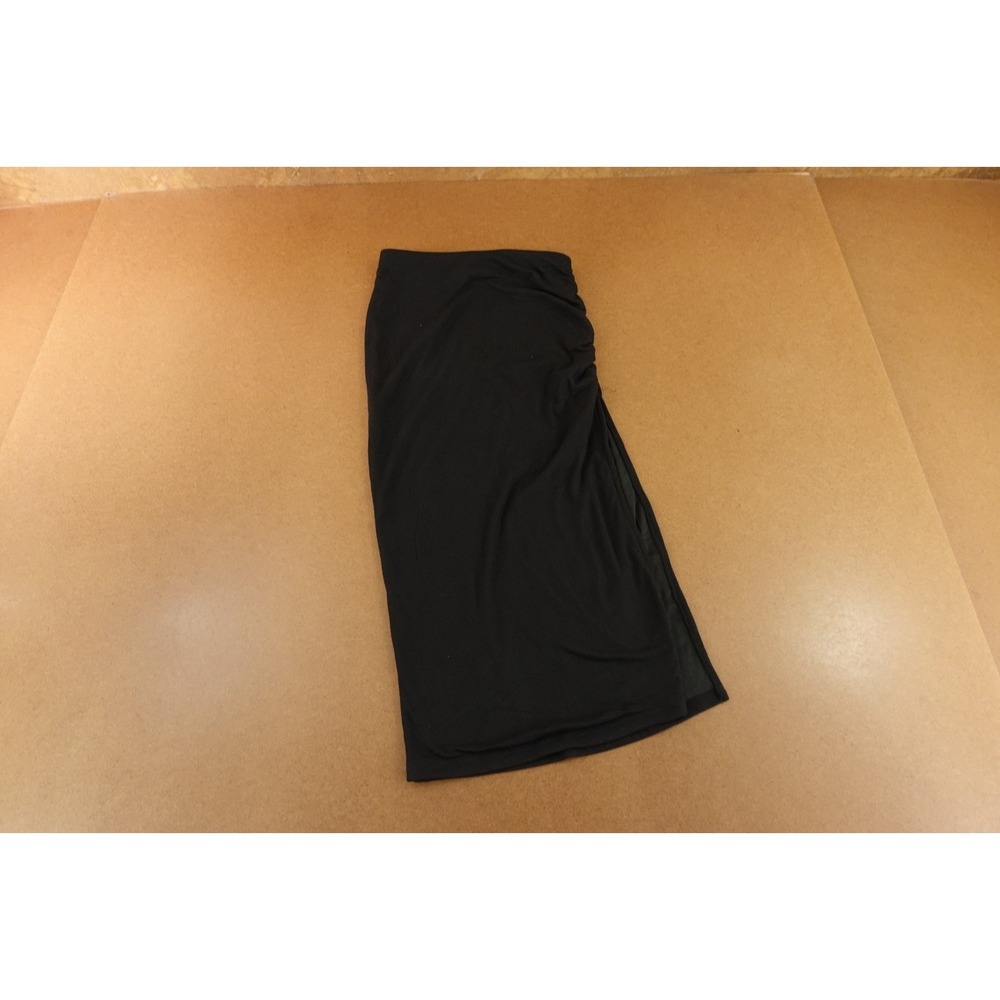 Liv & Lottie Womens Small Black Ruched Side Slit Hem Straight Midi Skirt NWT
